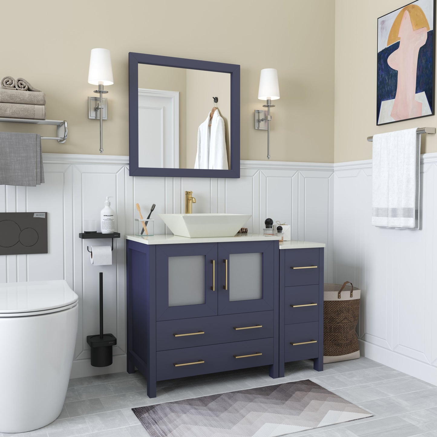 42 Inch Single Sink Bathroom Vanity in Blue with Marble Countertop - Vanity Art VA3130-42B