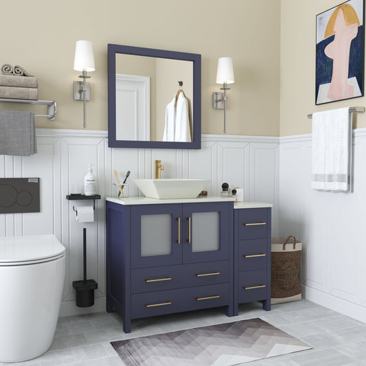 42 Inch Single Sink Bathroom Vanity in Blue with Marble Countertop - Vanity Art VA3130-42B