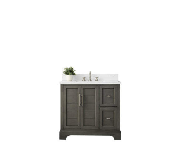 36 Inch Single Sink Bathroom Vanity in Gray with Marble Countertop & Backsplash - Vanity Art VA5036-SG