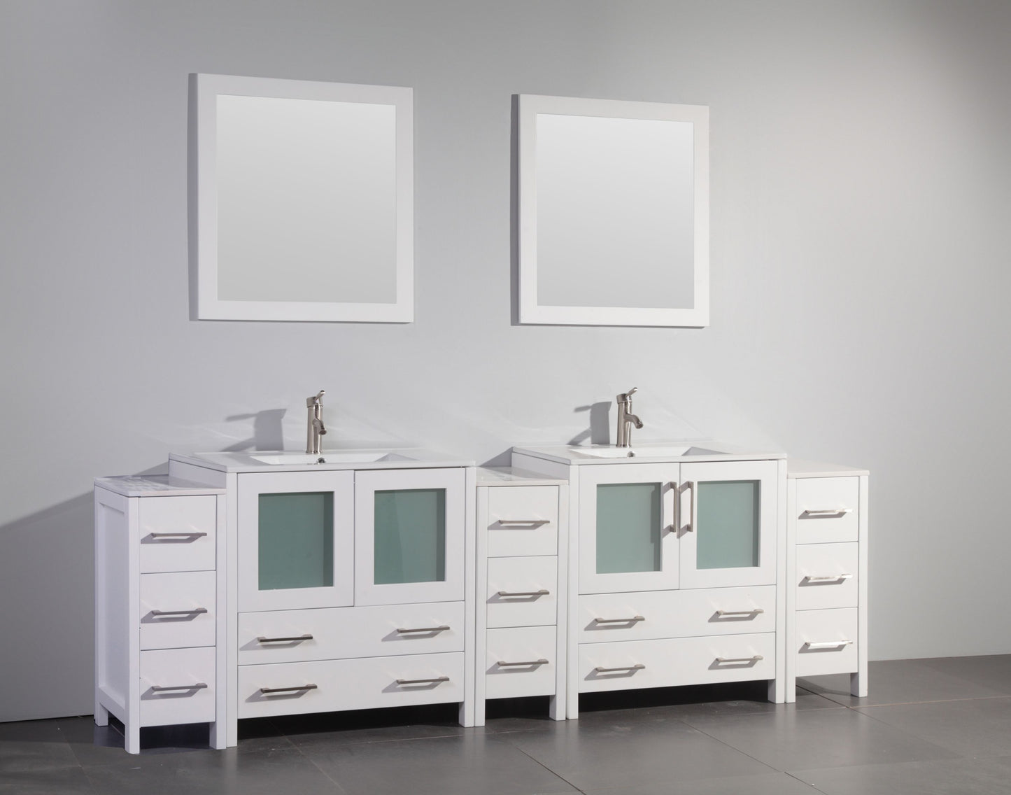 96 Inch Double Sink Bathroom Vanity in White with Ceramic Countertop - Vanity Art VA3030-96W