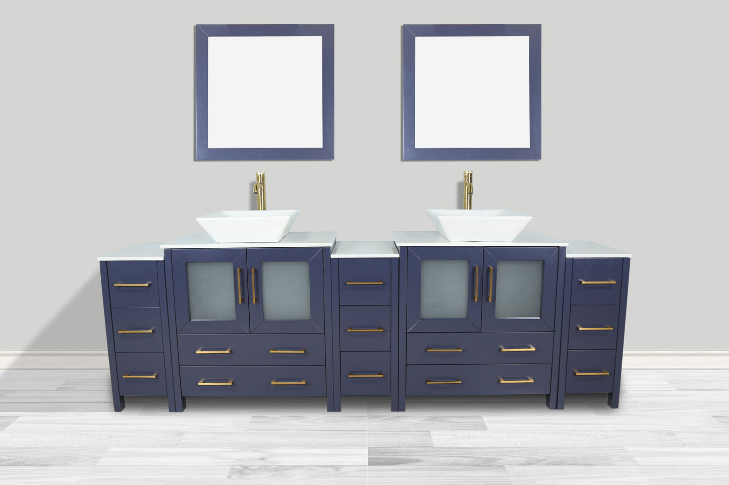 96 Inch Double Sink Bathroom Vanity in Blue with Marble Countertop - Vanity Art VA3130-96B