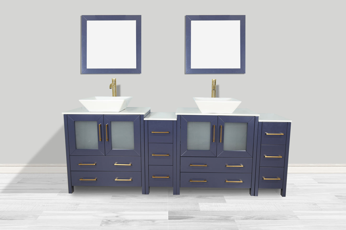 84 Inch Double Sink Bathroom Vanity in Blue with Marble Countertop - Vanity Art VA3130-84B