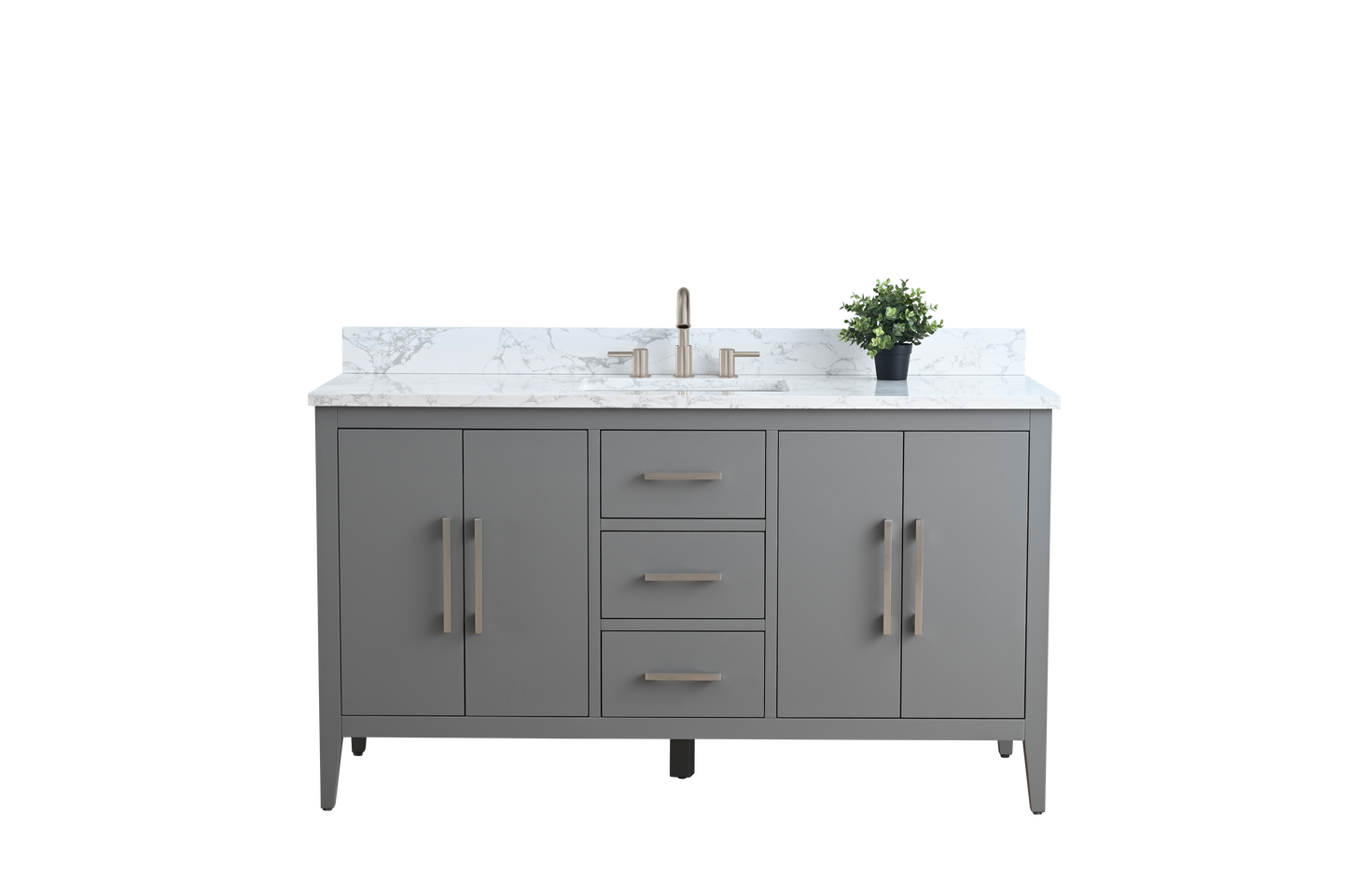 60 Inch Single Sink Bathroom Vanity in Cashmere Gray with Marble Countertop - Vanity Art VA9060-SG