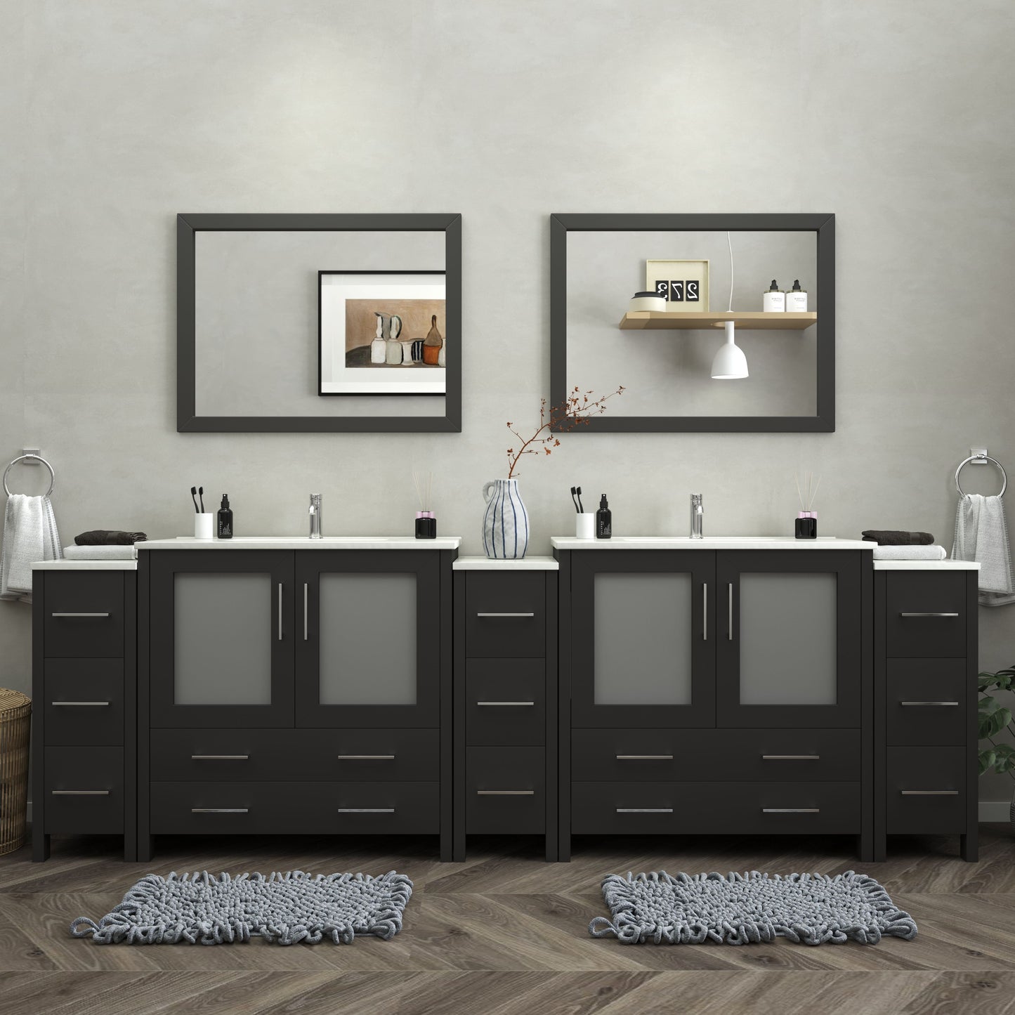 108 Inch Double Sink Bathroom Vanity in Espresso with Ceramic Countertop - Vanity Art VA3036-108E