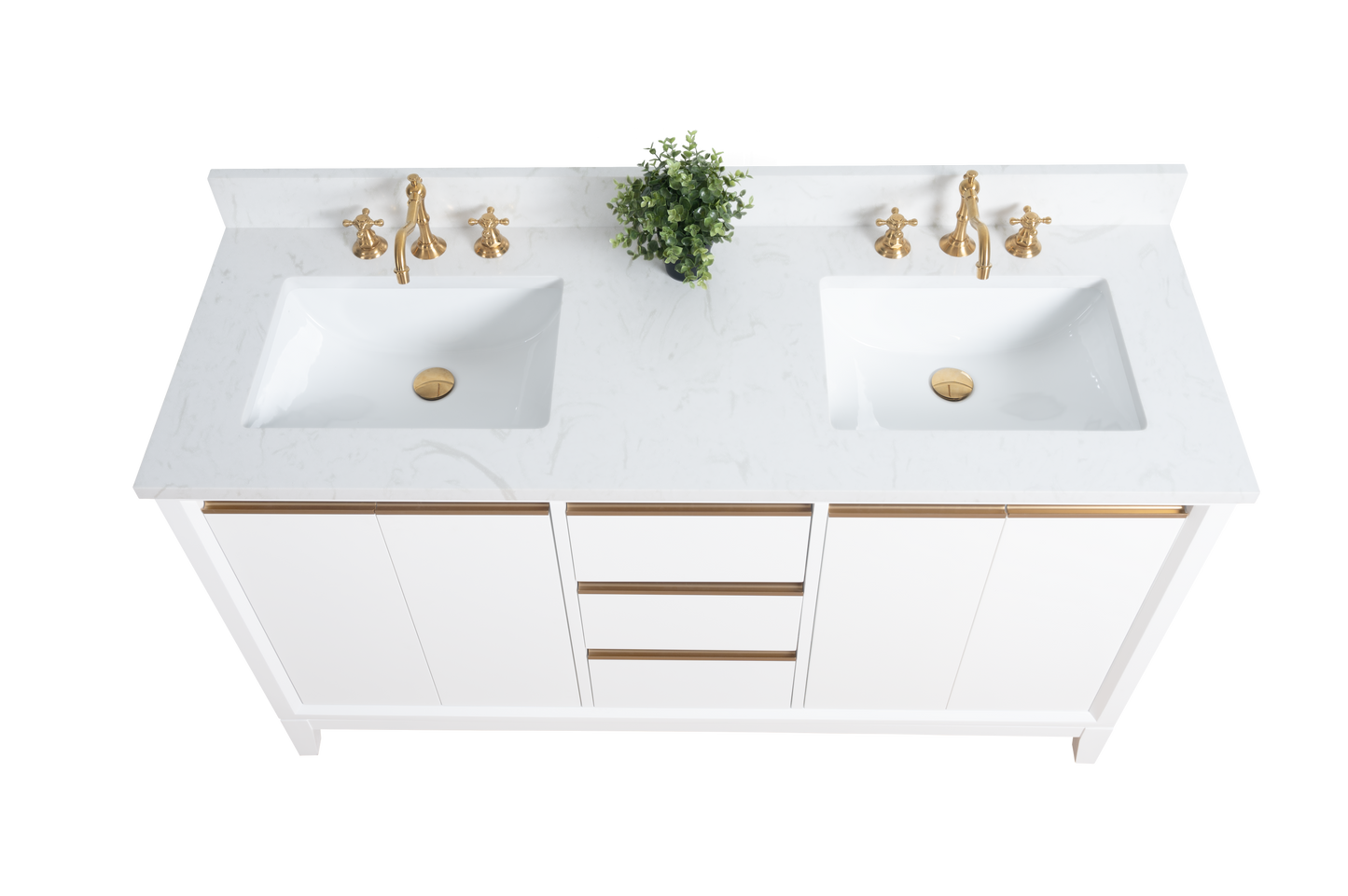 60 Inch Double Sink Bathroom Vanity in White with Marble Countertop - Vanity Art VA8060-DW