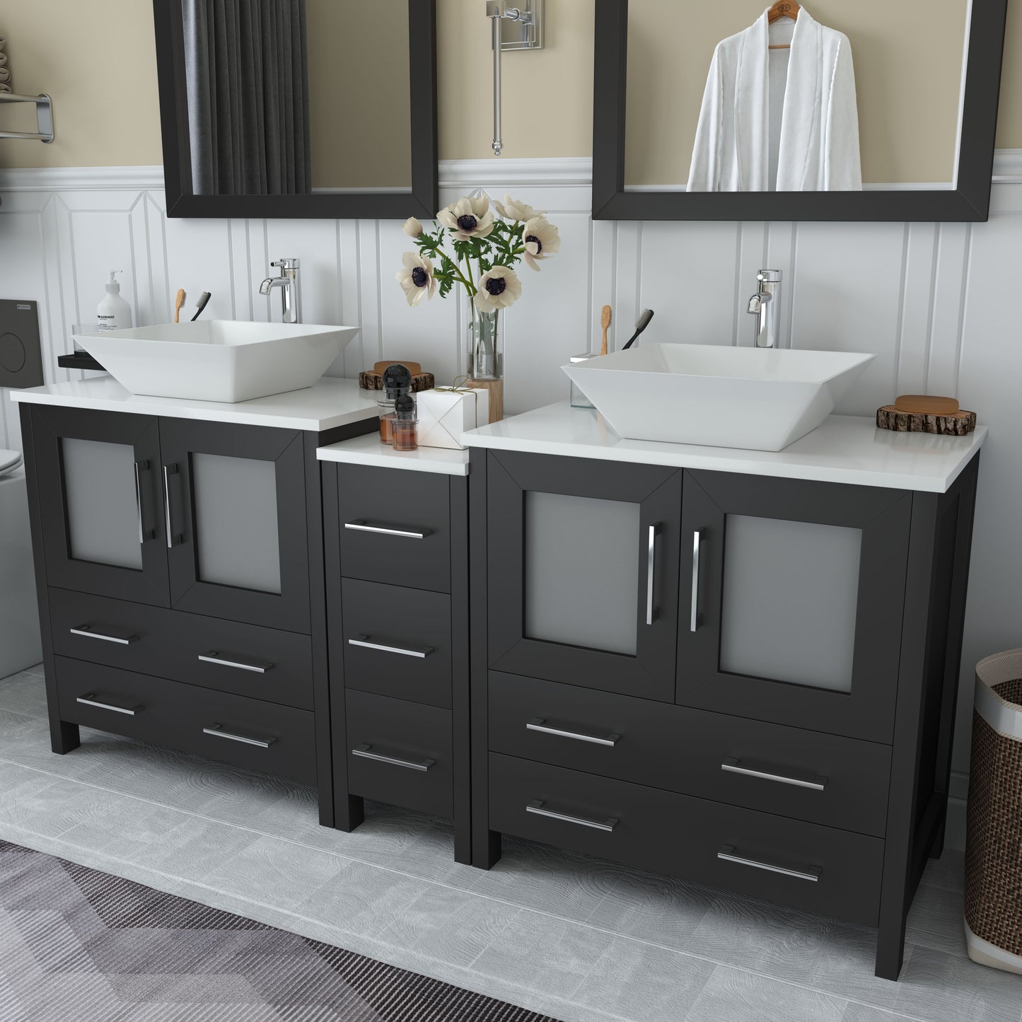 72 Inch Double Sink Bathroom Vanity in Espresso with Marble Countertop - Vanity Art VA3130-72E