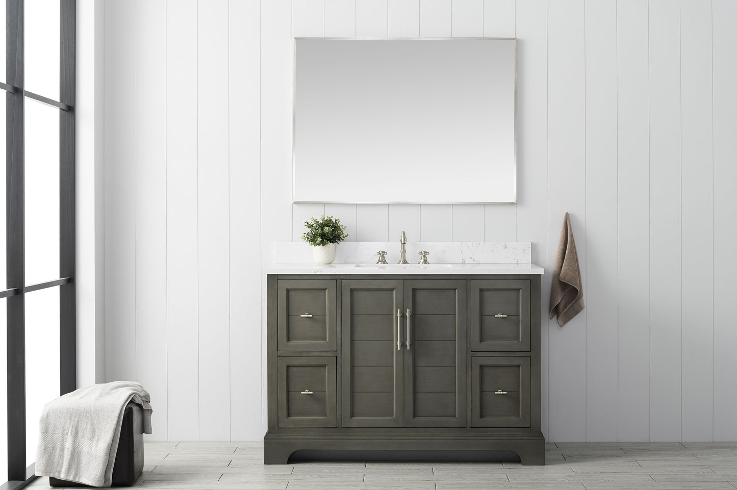 48 Inch Single Sink Bathroom Vanity in Gray with Marble Countertop & Backsplash - Vanity Art VA5048-SG