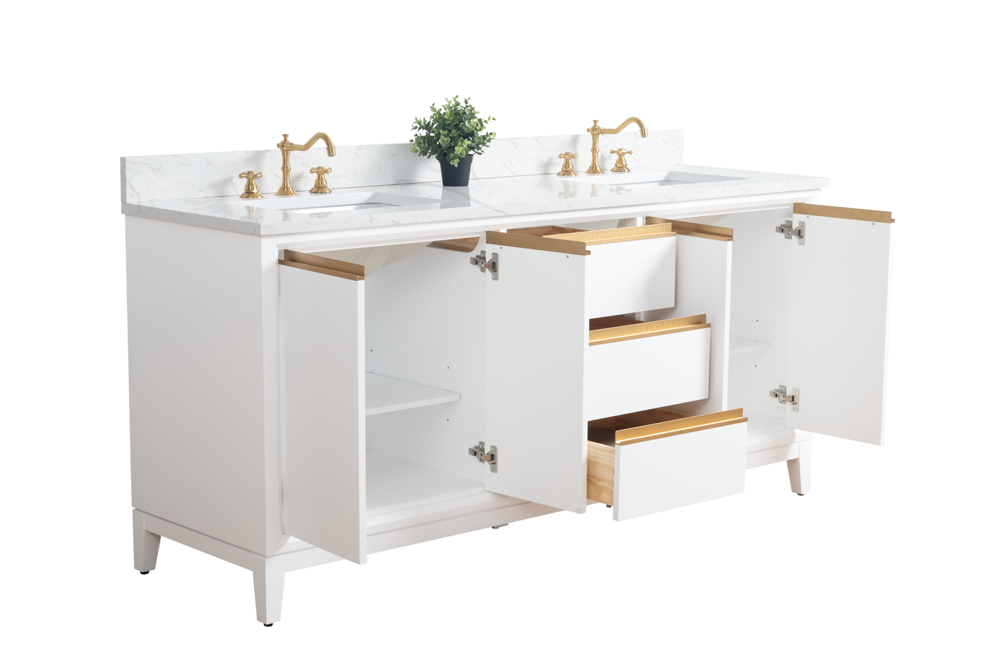 72 Inch Double Sink Bathroom Vanity in White with Marble Countertop - Vanity Art VA8072-DW