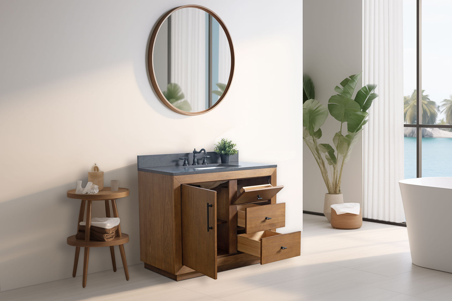 42 Inch Single Sink Bathroom Vanity in Tan with Limestone Top - Vanity Art VA7042-T-BT