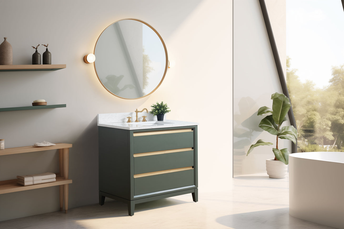 36 Inch Single Sink Bathroom Vanity in Vintage Green with Marble Countertop - Vanity Art VA8036-VG