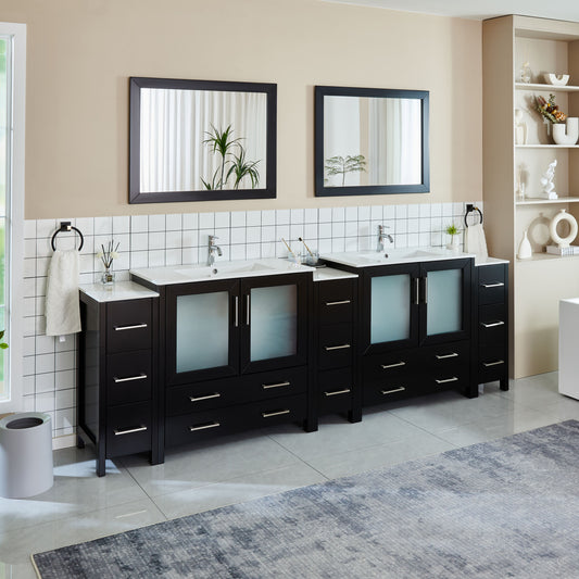 108 Inch Double Sink Bathroom Vanity in Espresso with Ceramic Countertop - Vanity Art VA3036-108E