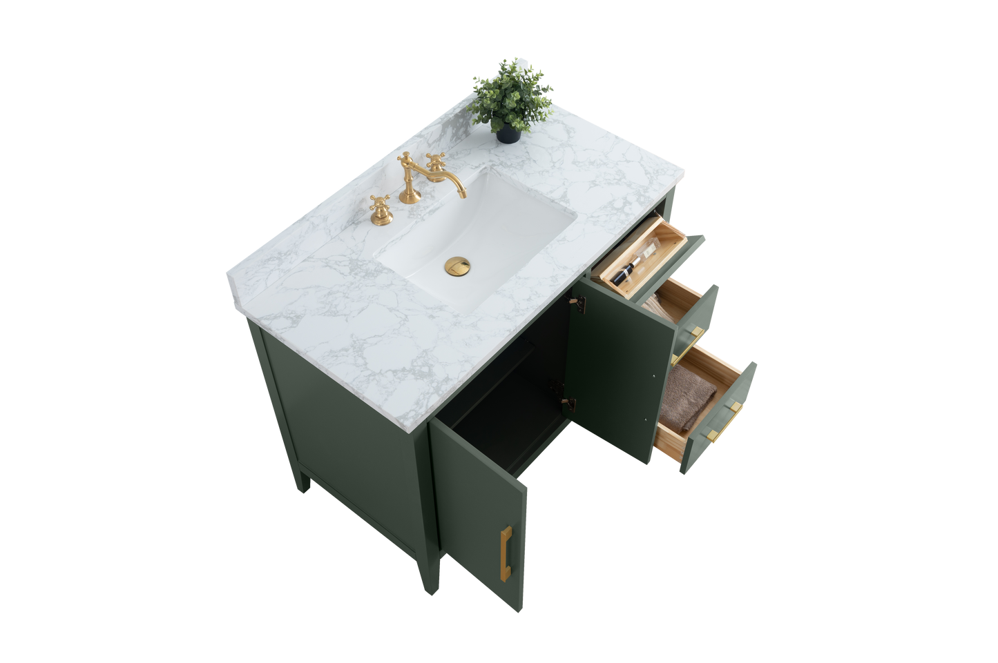 42 Inch Single Sink Bathroom Vanity in Vintage Green with Marble Countertop - Vanity Art VA9042-VG