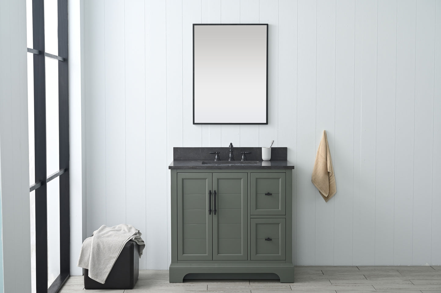 36 Inch Single Sink Bathroom Vanity in Vintage Green with Marble Countertop & Backsplash - Vanity Art VA5036-VG