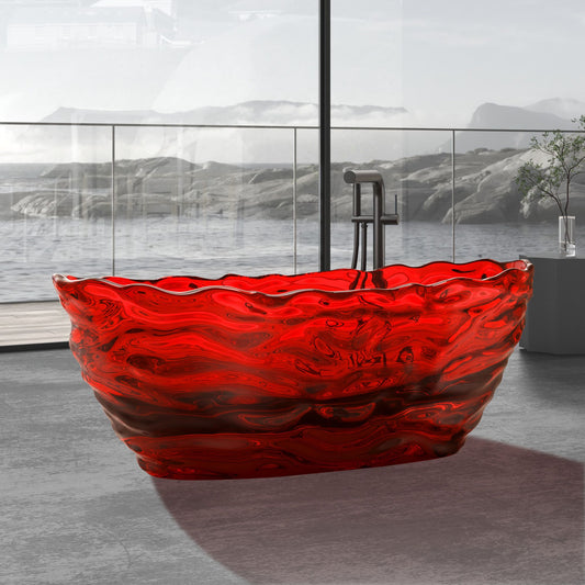 Freestanding Solid Surface Resin Bathtub 69 Inch x 29.5 Inch - Vanity Art VA6922-PR