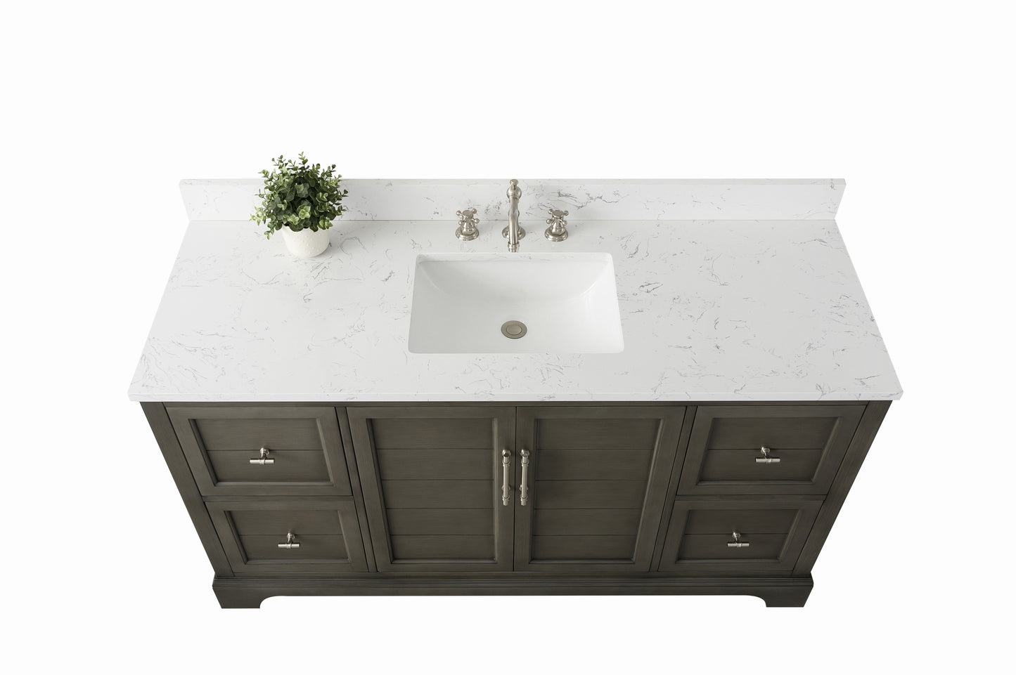 60 Inch Single Sink Bathroom Vanity in Gray with Marble Countertop & Backsplash - Vanity Art VA5060-SSG