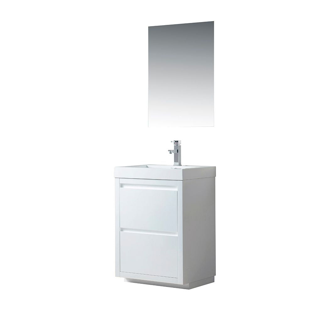 24 Inch Single Sink Bathroom Vanity in White with Resin Top - Vanity Art VA6024WF