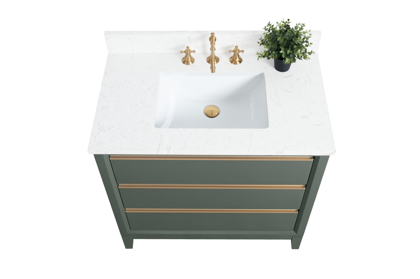 36 Inch Single Sink Bathroom Vanity in Vintage Green with Marble Countertop - Vanity Art VA8036-VG