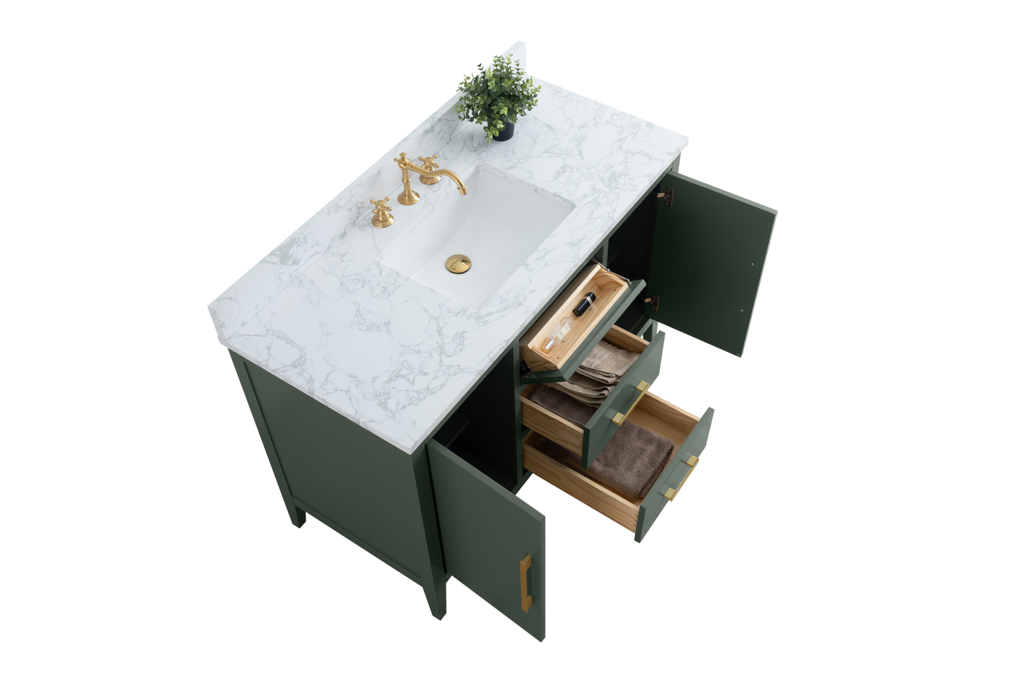 48 Inch Single Sink Bathroom Vanity in Vintage Green with Marble Countertop - Vanity Art VA9048-VG