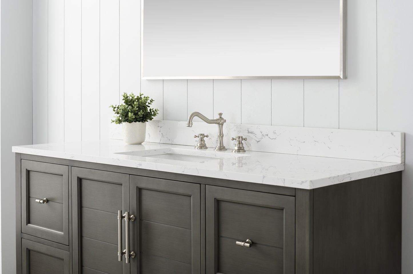 60 Inch Single Sink Bathroom Vanity in Gray with Marble Countertop & Backsplash - Vanity Art VA5060-SSG