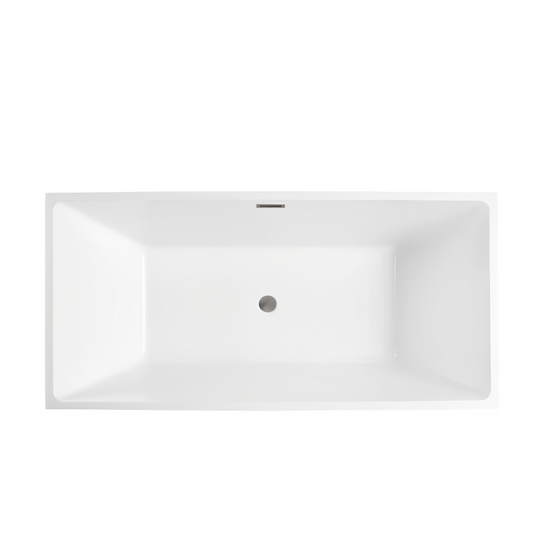 59 Inch Freestanding White Acrylic Bathtub with Overflow And Pop-Up Drain - Vanity Art VA6821-SBN