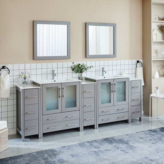 96 Inch Double Sink Bathroom Vanity in Gray with Ceramic Countertop - Vanity Art VA3030-96G