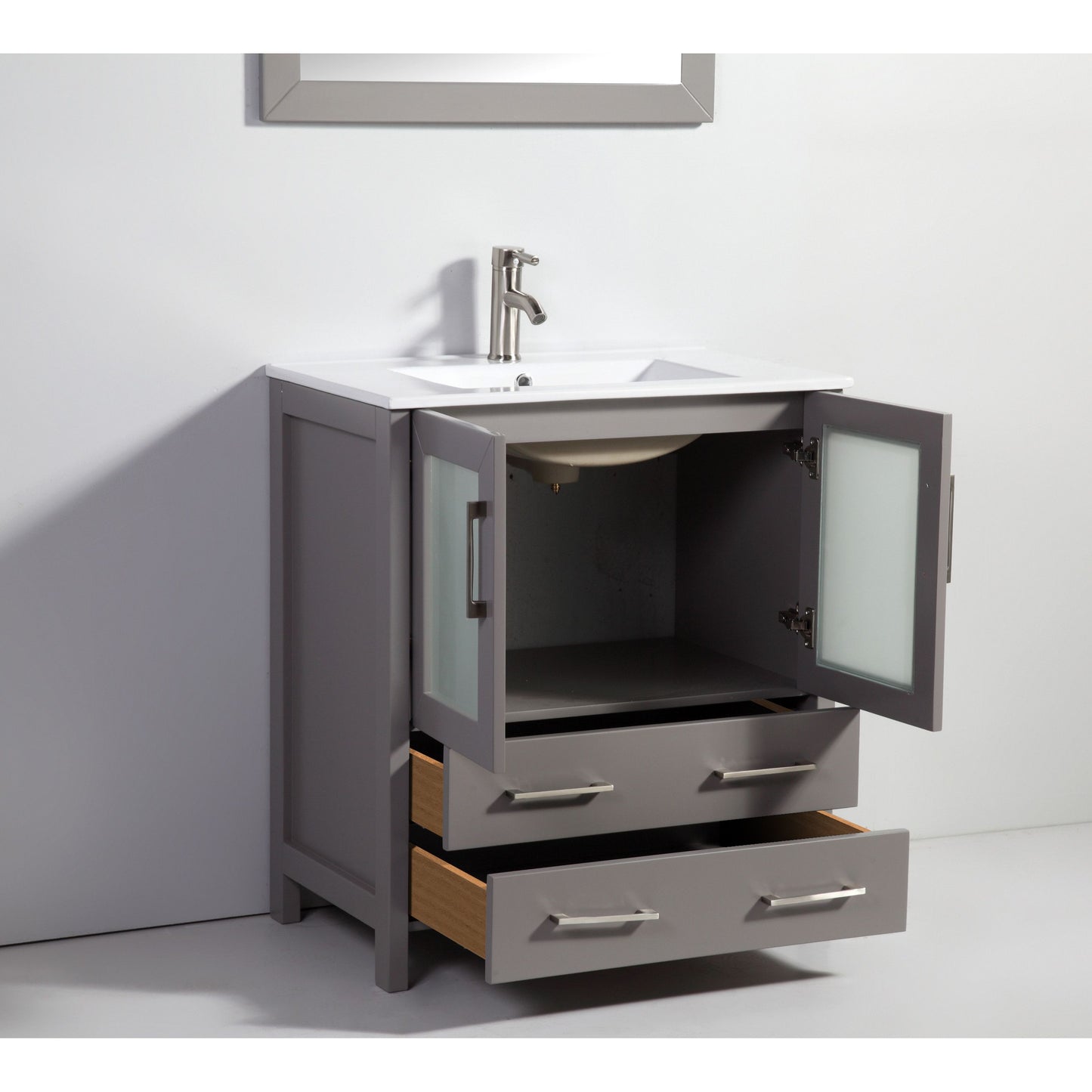 72 Inch Double Sink Bathroom Vanity in Gray with Ceramic Countertop - Vanity Art VA3030-72G