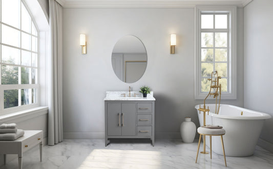 42 Inch Single Sink Bathroom Vanity in Cashmere Gray with Marble Countertop - Vanity Art VA9042-G