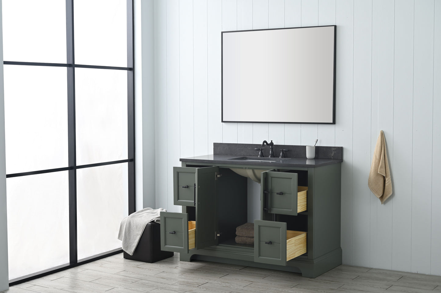 48 Inch Single Sink Bathroom Vanity in Vintage Green with Marble Countertop & Backsplash - Vanity Art VA5048-VG