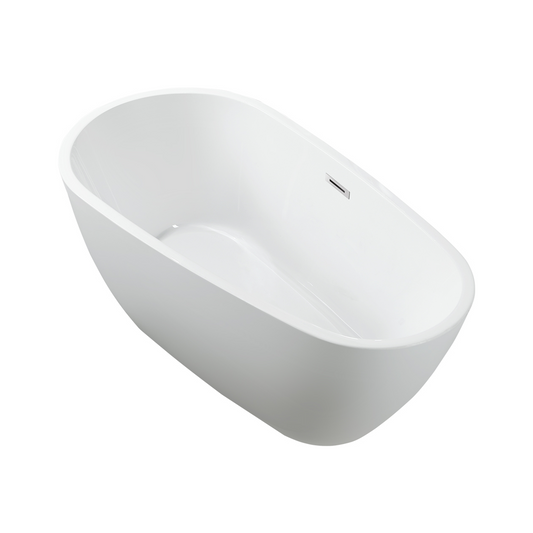 59 Inch Freestanding White Acrylic Bathtub with Overflow And Pop-Up Drain - Vanity Art VA6515-S-BN