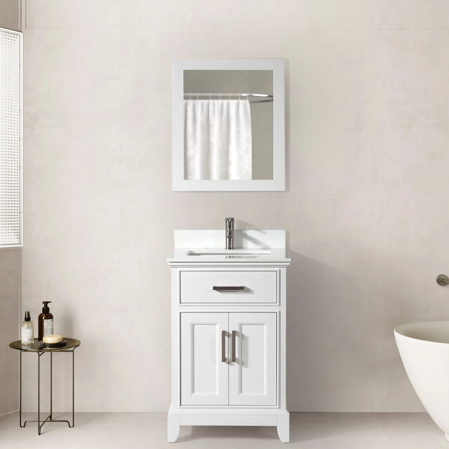 24 Inch Single Sink Bathroom Vanity in White with White Marble Countertop - Vanity Art VA1024W