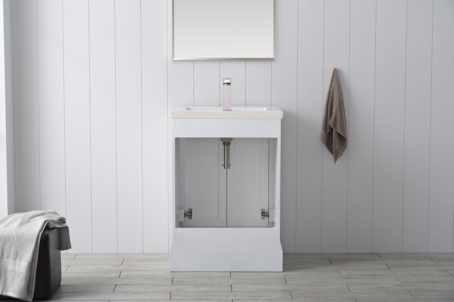 24 Inch Single Sink Bathroom Vanity in White with Ceramic Sink and Countertop - Vanity Art VA5024-W