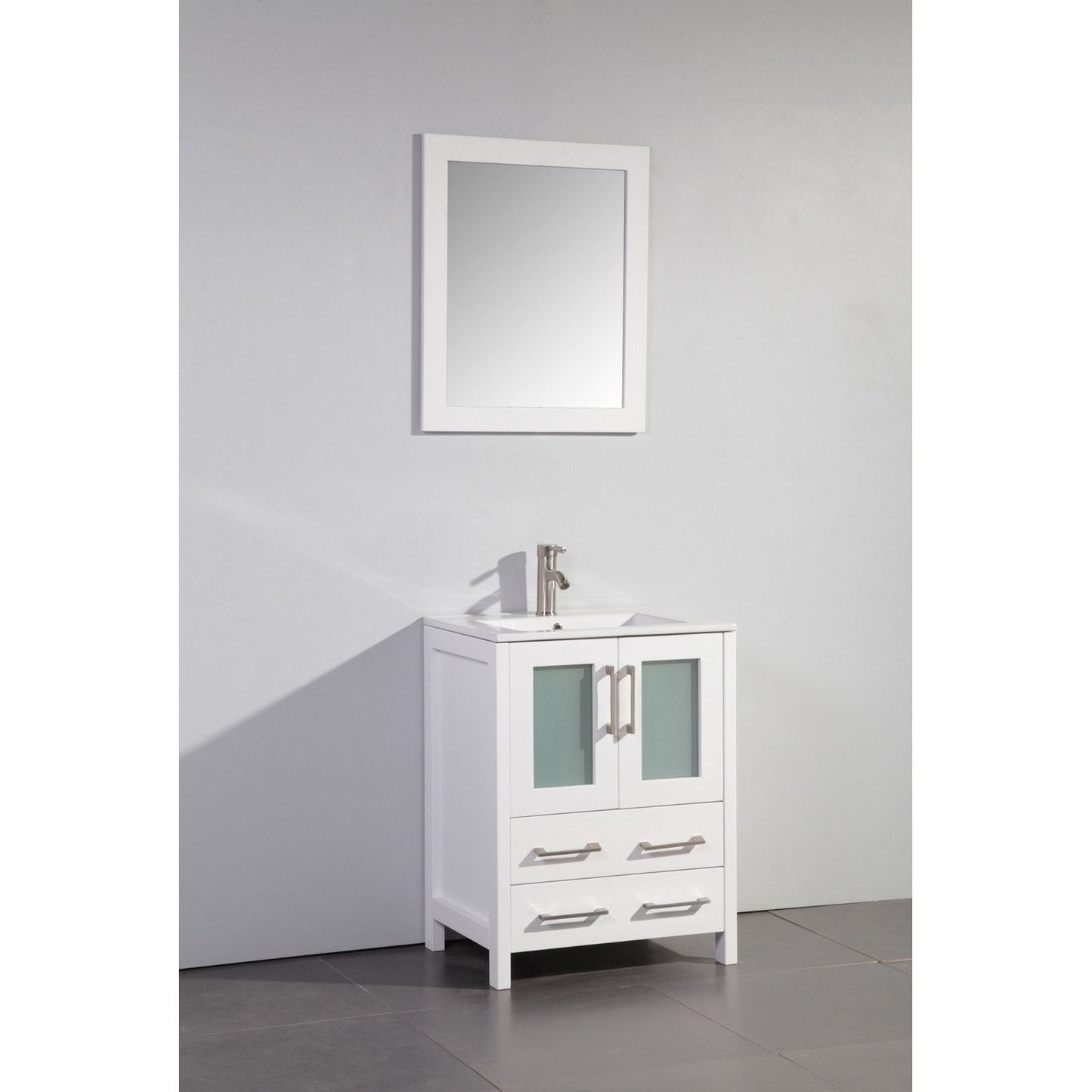 24 Inch Single Sink Bathroom Vanity in White with Ceramic Countertop - Vanity Art VA3024W