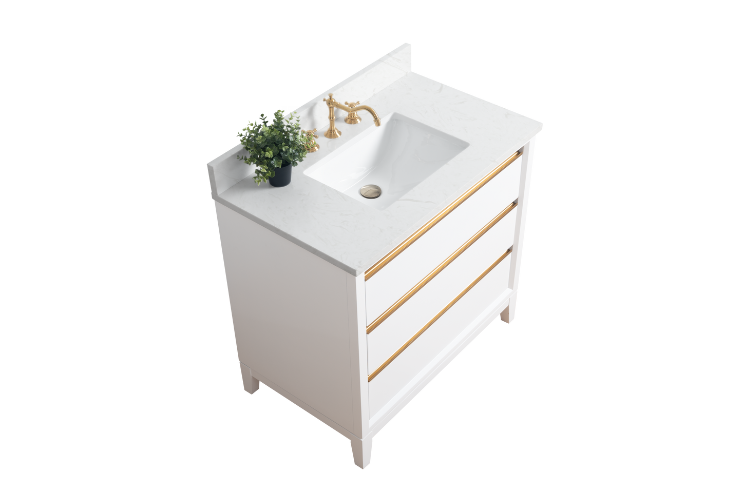 36 Inch Single Sink Bathroom Vanity in White with Marble Countertop - Vanity Art VA8036-W