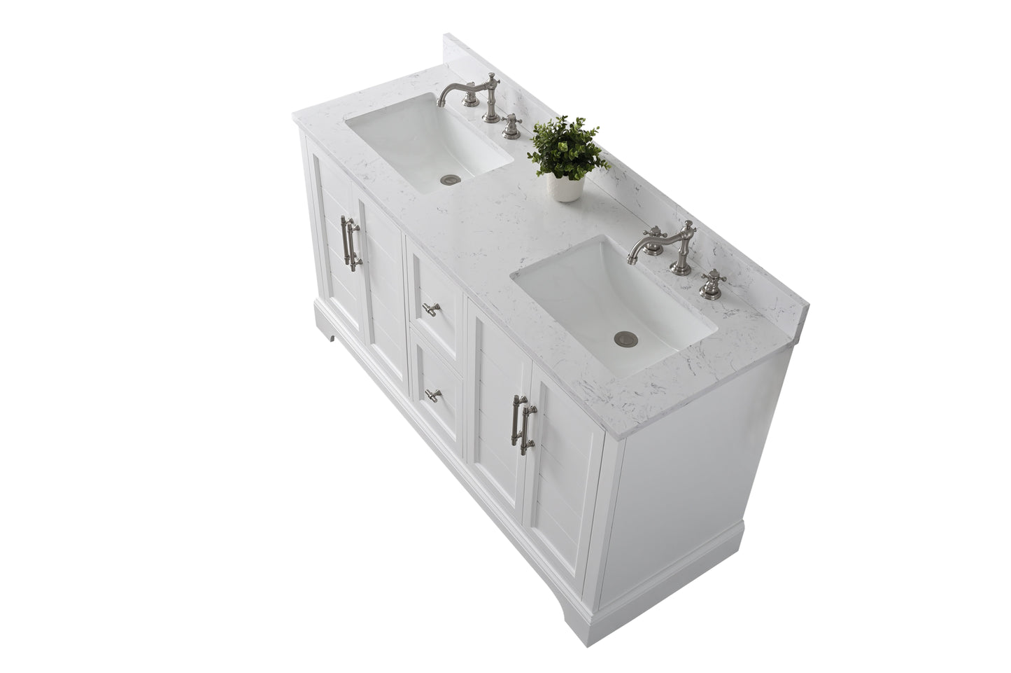 60 Inch Double Sink Bathroom Vanity in White with Marble Countertop & Backsplash - Vanity Art VA5060-DW