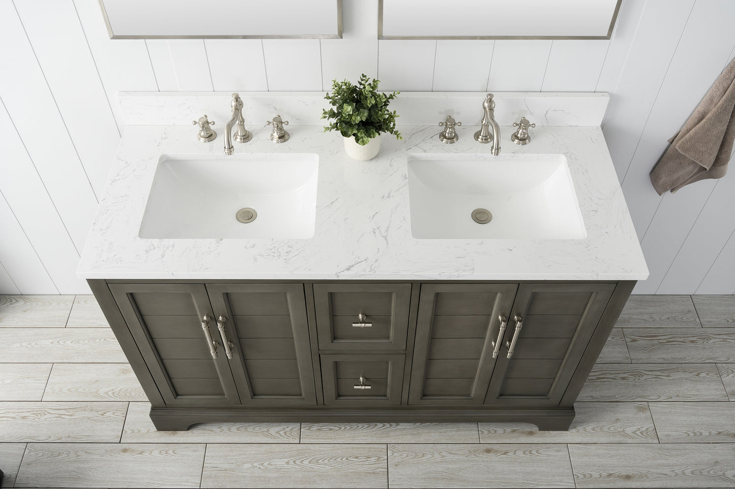 54 Inch Double Sink Bathroom Vanity in Gray with Marble Countertop & Backsplash - Vanity Art VA5054-SG