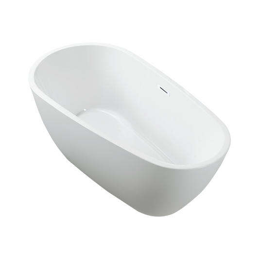 59 Inch Freestanding White Acrylic Bathtub with Overflow And Pop-Up Drain - Vanity Art VA6515-S-PW