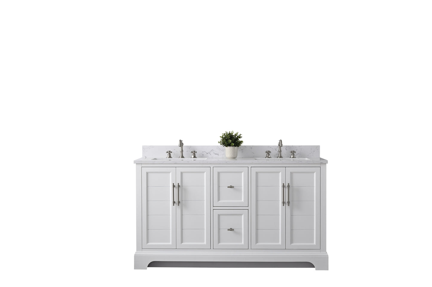 60 Inch Double Sink Bathroom Vanity in White with Marble Countertop & Backsplash - Vanity Art VA5060-DW