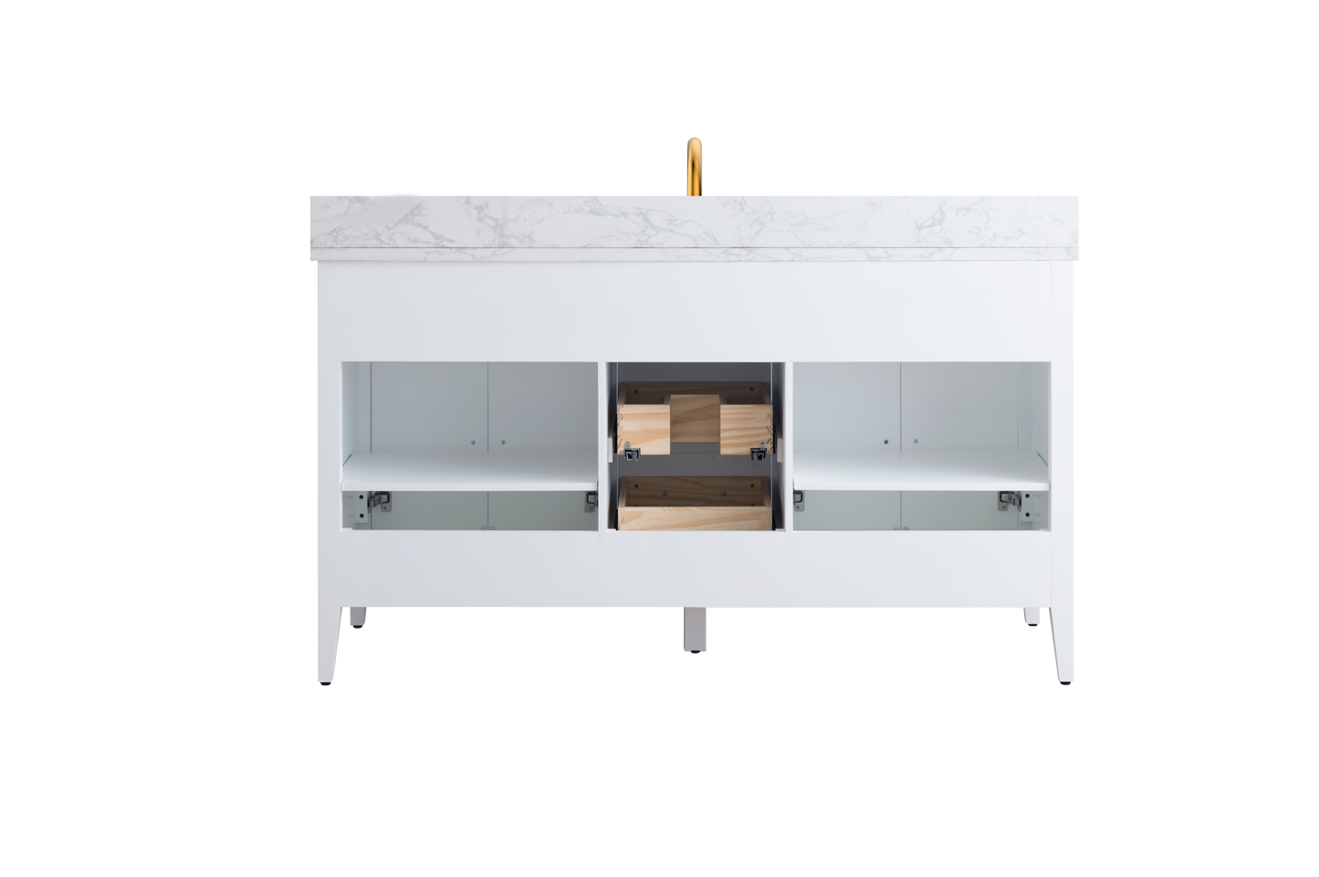 60 Inch Single Sink Bathroom Vanity in White with Marble Countertop - Vanity Art VA9060-SW