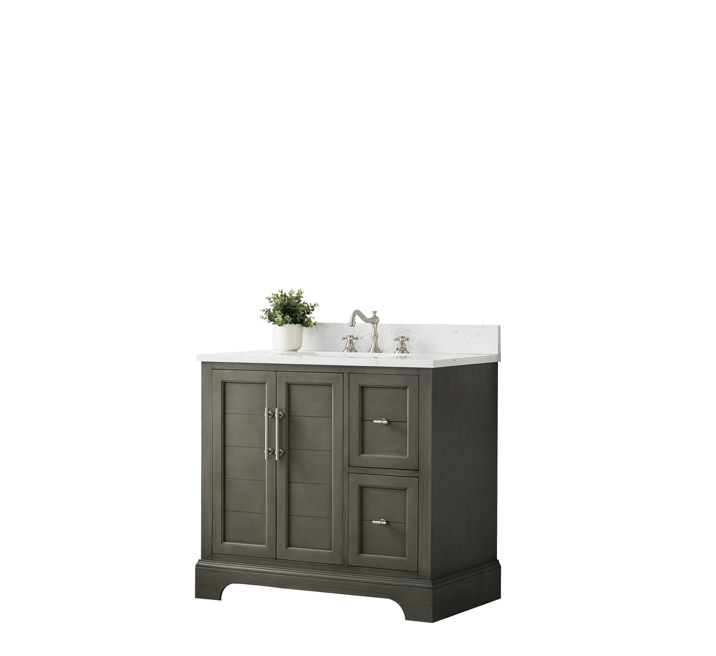 36 Inch Single Sink Bathroom Vanity in Gray with Marble Countertop & Backsplash - Vanity Art VA5036-SG