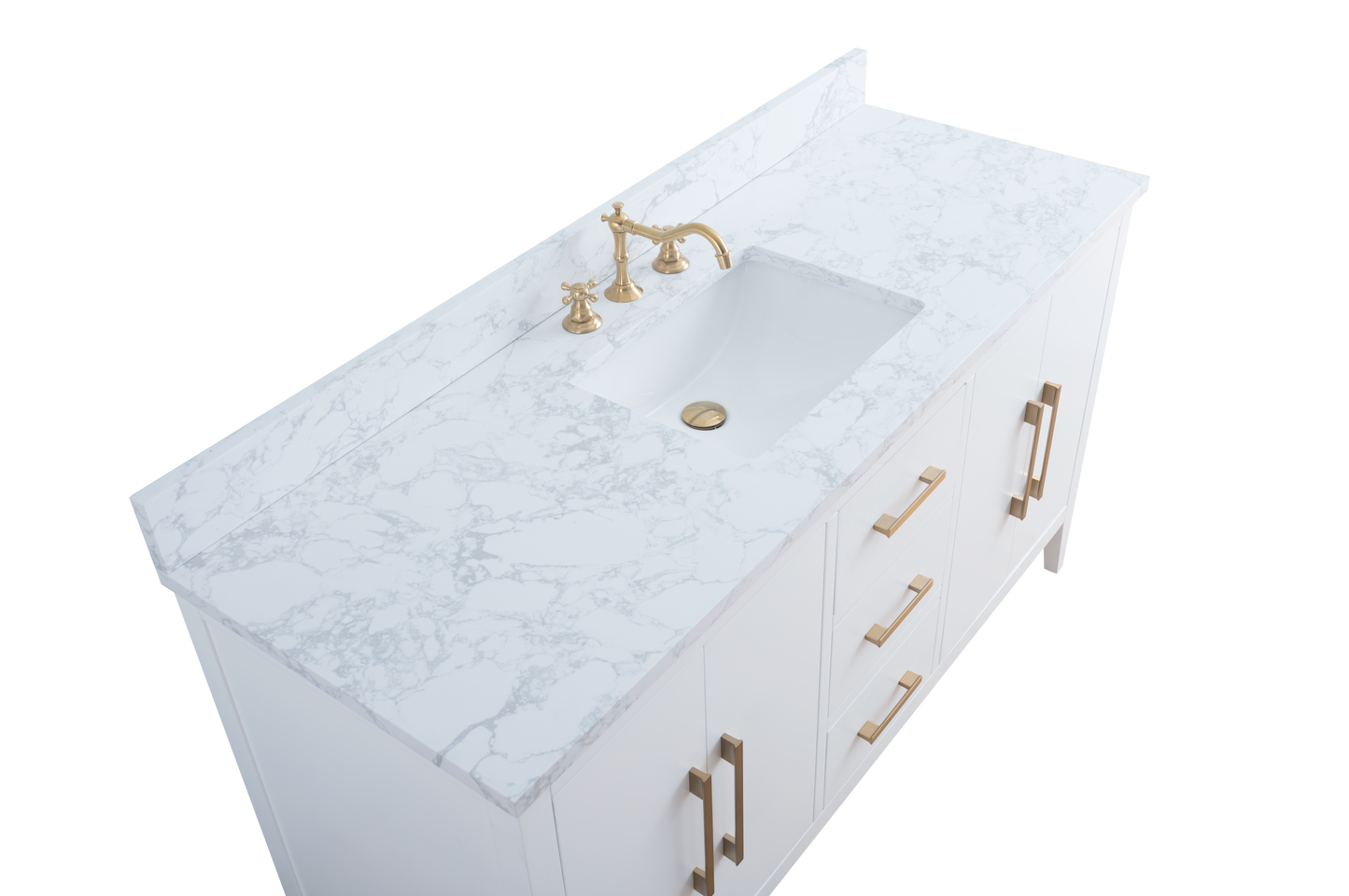 60 Inch Single Sink Bathroom Vanity in White with Marble Countertop - Vanity Art VA9060-SW