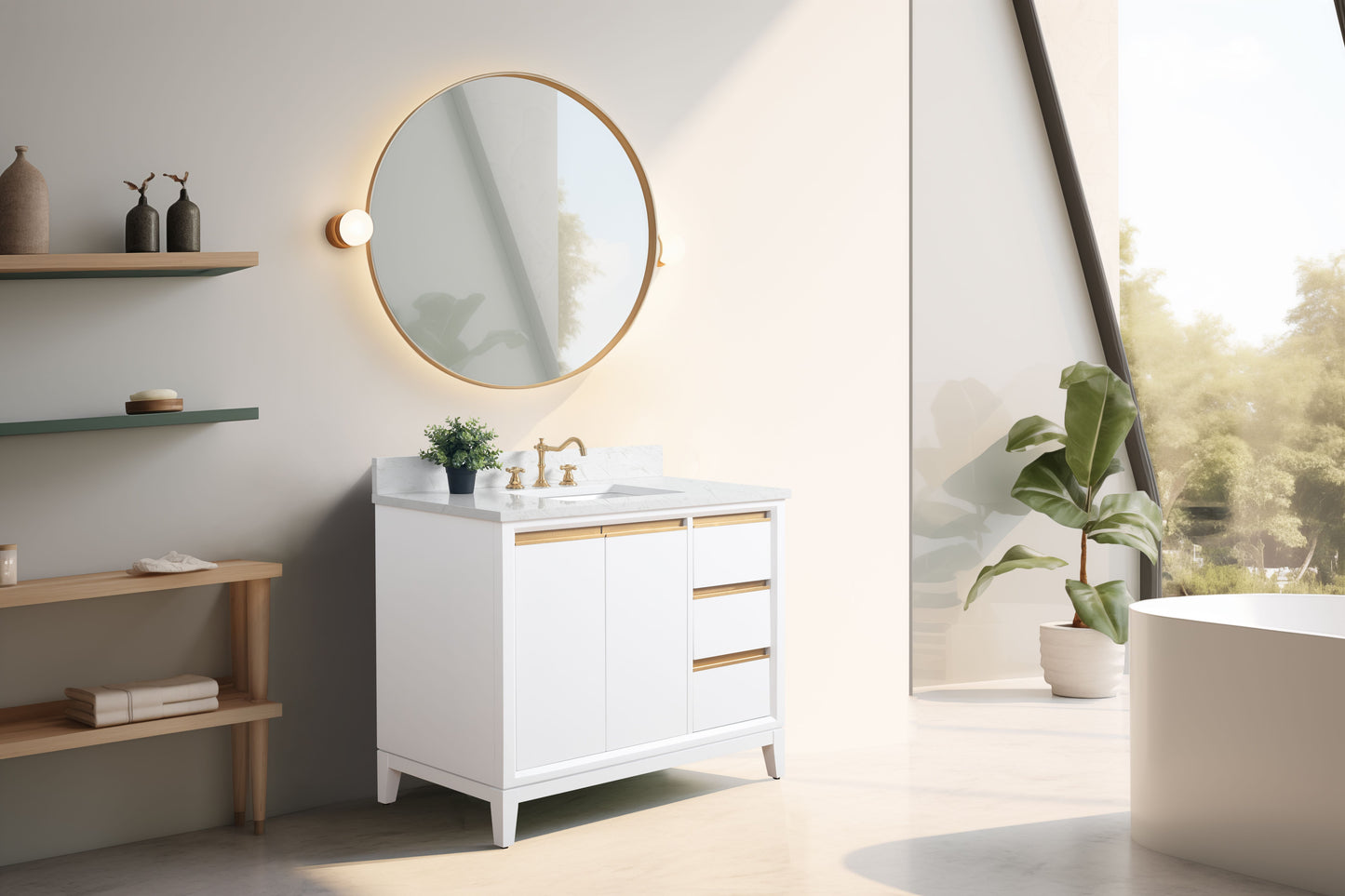 42 Inch Single Sink Bathroom Vanity in White with Marble Countertop - Vanity Art VA8042-W