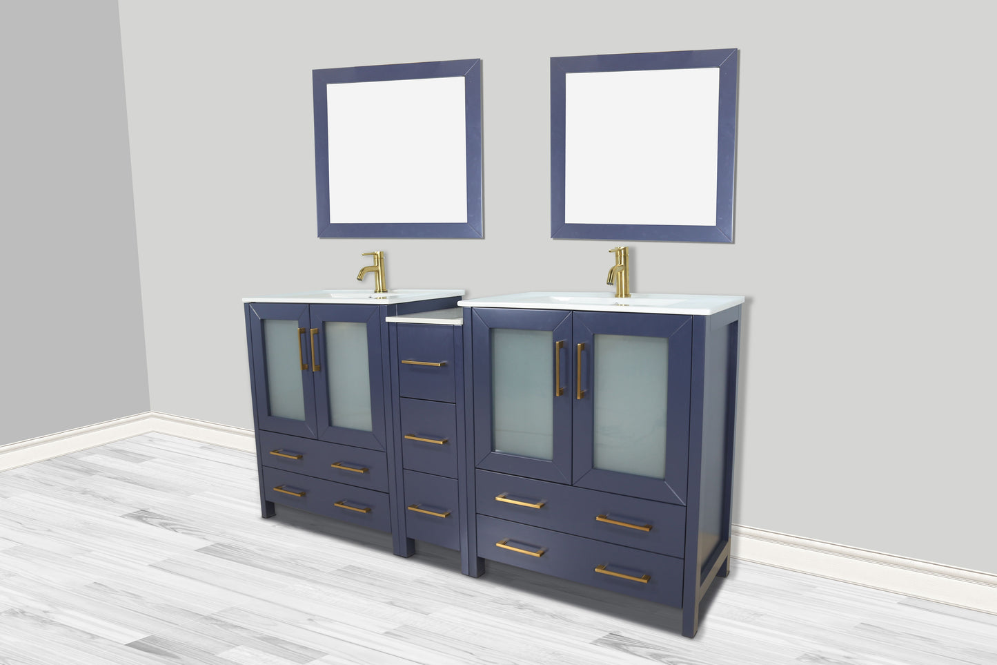 72 Inch Double Sink Bathroom Vanity in Blue with Ceramic Countertop - Vanity Art VA3030-72B