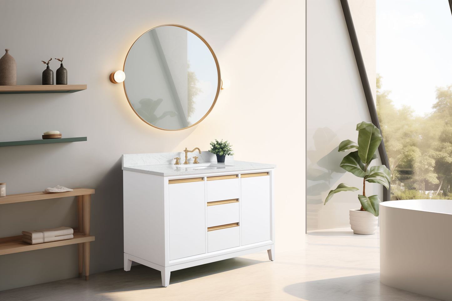 48 Inch Single Sink Bathroom Vanity in White with Marble Countertop - Vanity Art VA8048-W