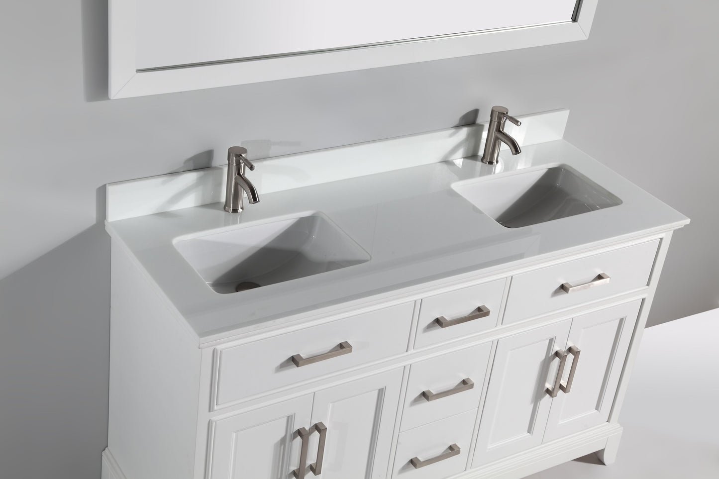 60 Inch Double Sink Bathroom Vanity in White with White Marble Countertop - Vanity Art VA1060DW