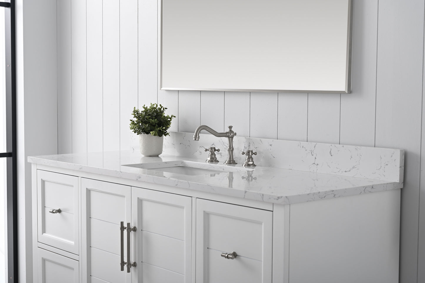 60 Inch Single Sink Bathroom Vanity in White with Marble Countertop & Backsplash - Vanity Art VA5060-SW