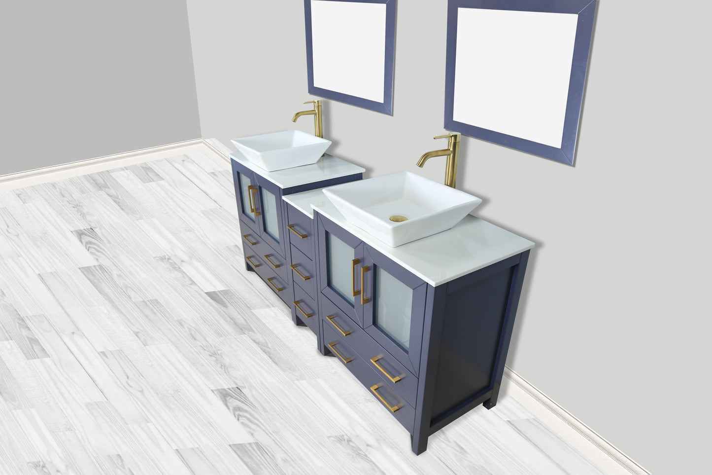 72 Inch Double Sink Bathroom Vanity in Blue with Marble Countertop - Vanity Art VA3130-72B