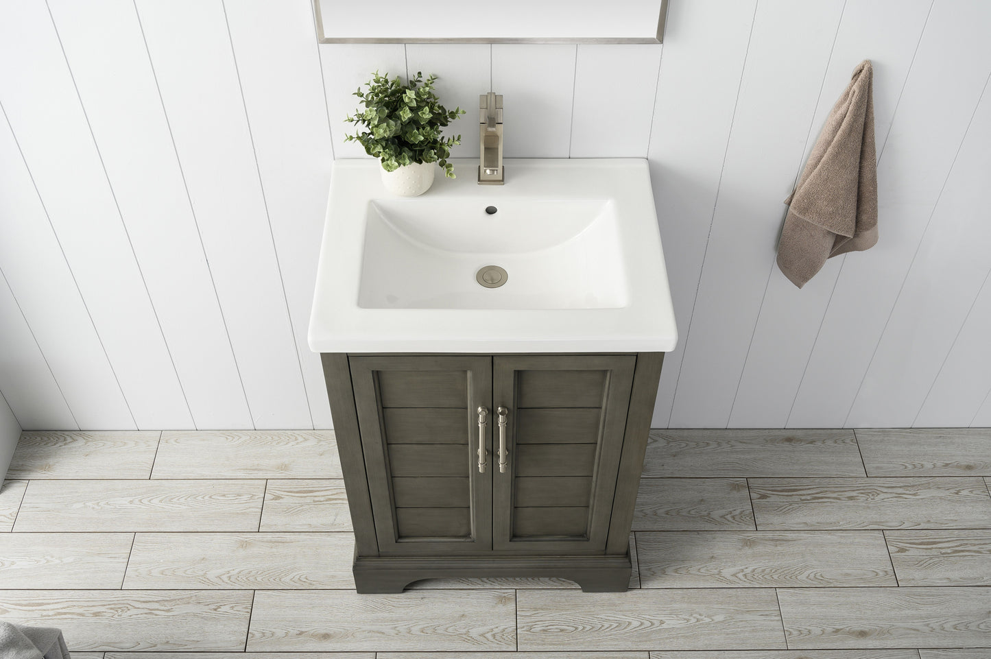 24 Inch Single Sink Bathroom Vanity in Gray with Ceramic Sink and Countertop - Vanity Art VA5024-SG