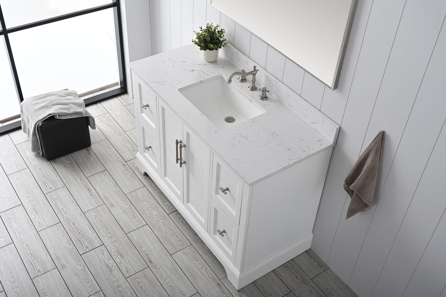 48 Inch Single Sink Bathroom Vanity in White with Marble Countertop & Backsplash - Vanity Art VA5048-W