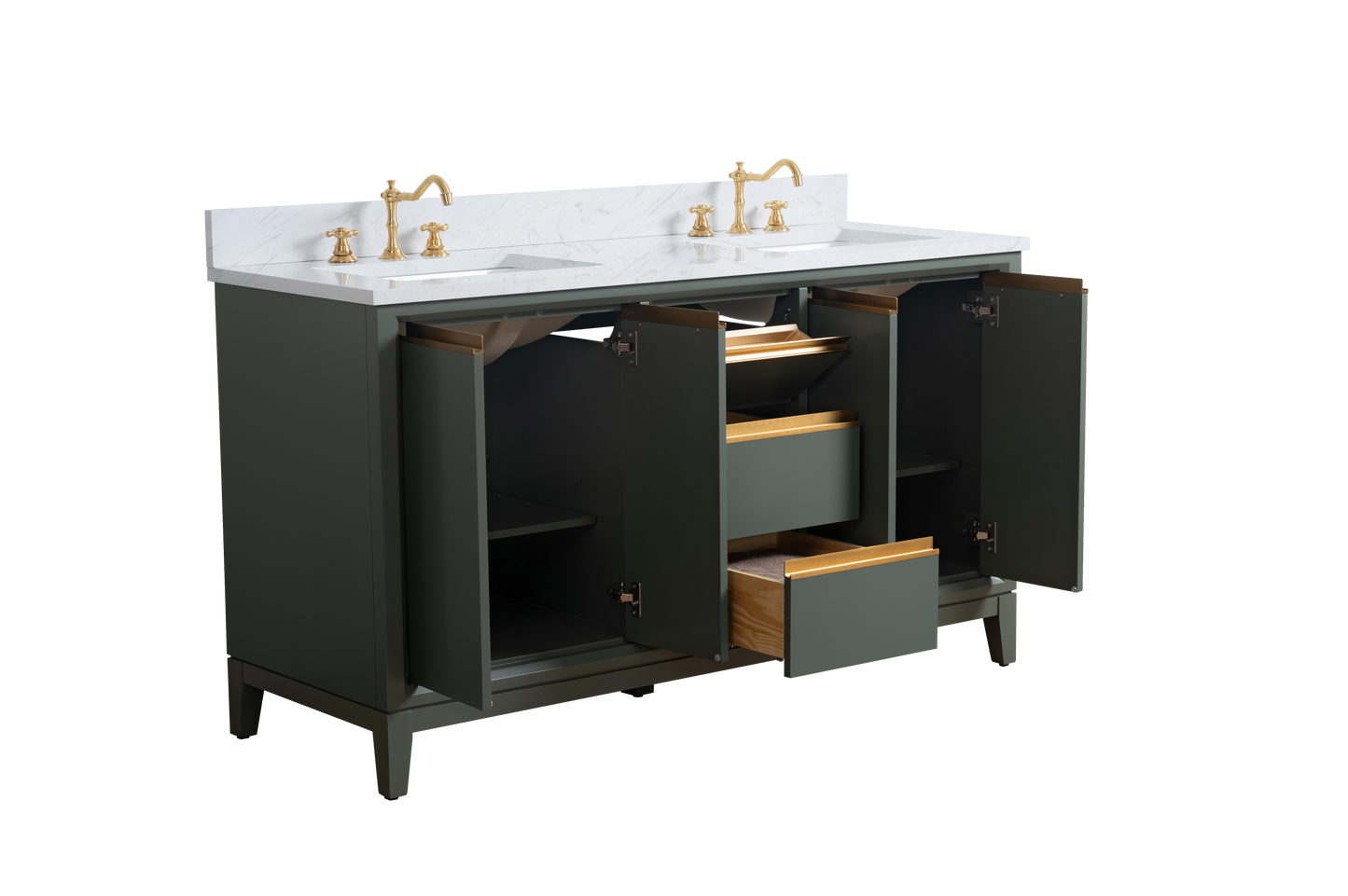 60 Inch Double Sink Bathroom Vanity in Vintage Green with Marble Countertop - Vanity Art VA8060-DVG