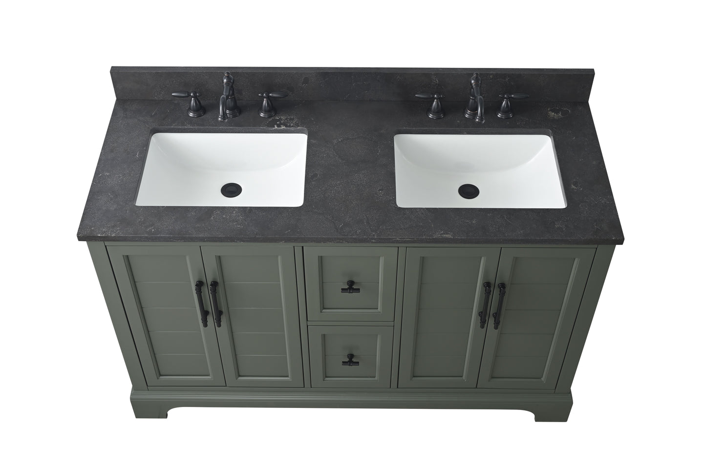 54 Inch Double Sink Bathroom Vanity in Vintage Green with Marble Countertop & Backsplash - Vanity Art VA5054-VG